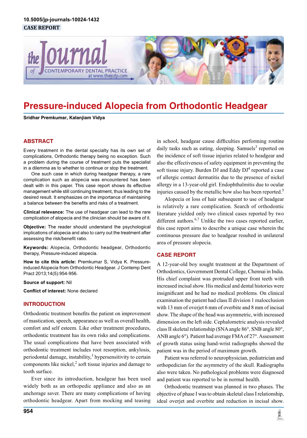 Pressure-Induced Alopecia from Orthodontic Headgear Sridhar Premkumar, Kalanjiam Vidya