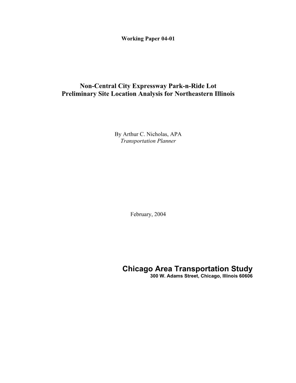 Chicago Area Transportation Study 300 W
