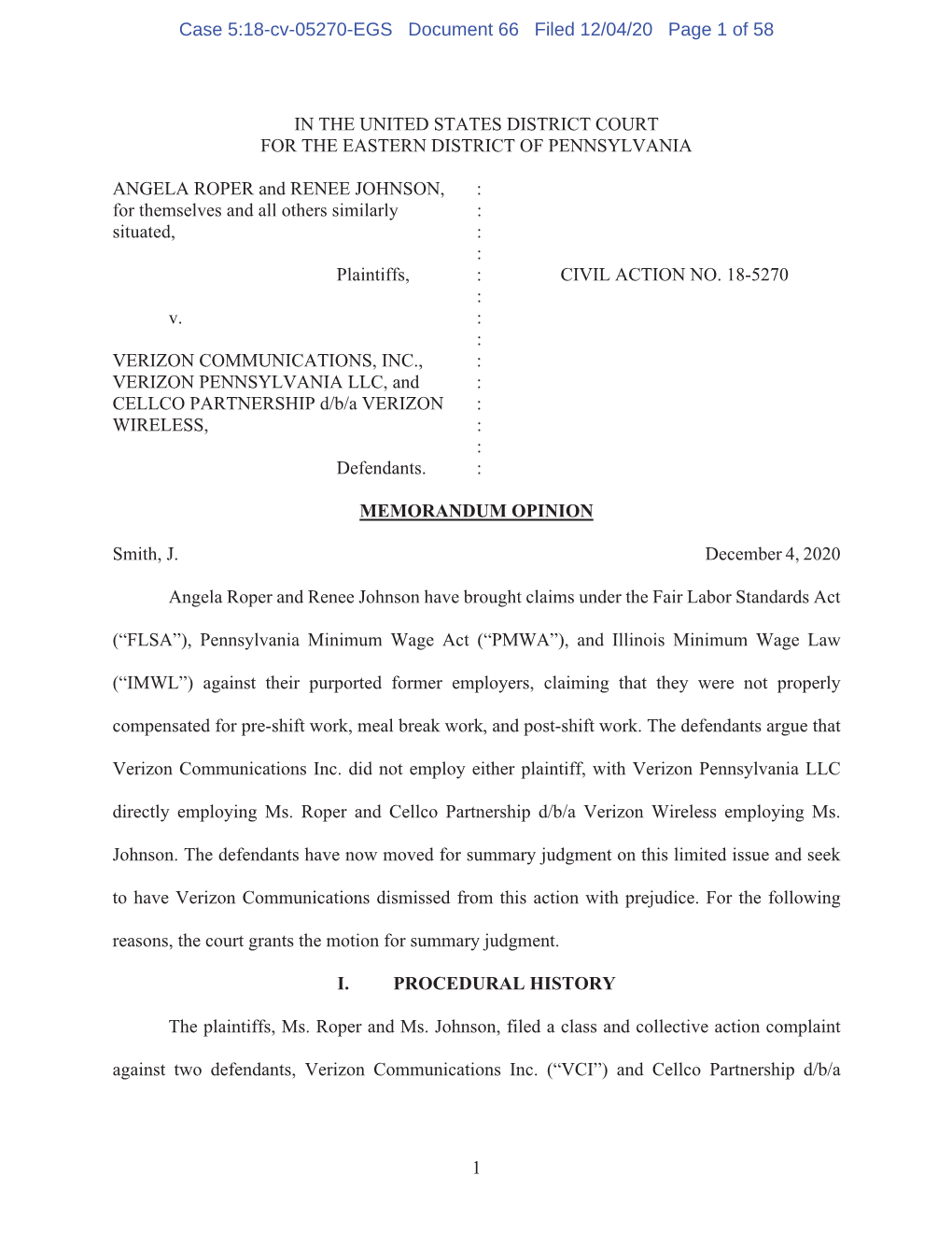 Case 5:18-Cv-05270-EGS Document 66 Filed 12/04/20 Page 1 of 58