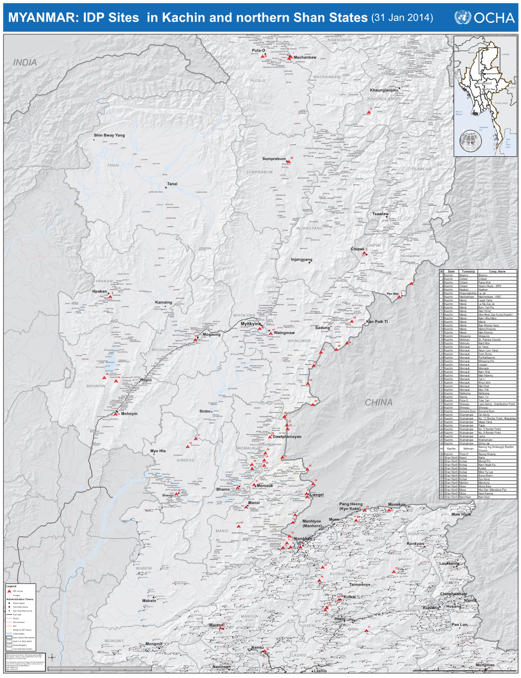 IDP Sites in Kachin and Northern Shan States (31 Jan 2014)