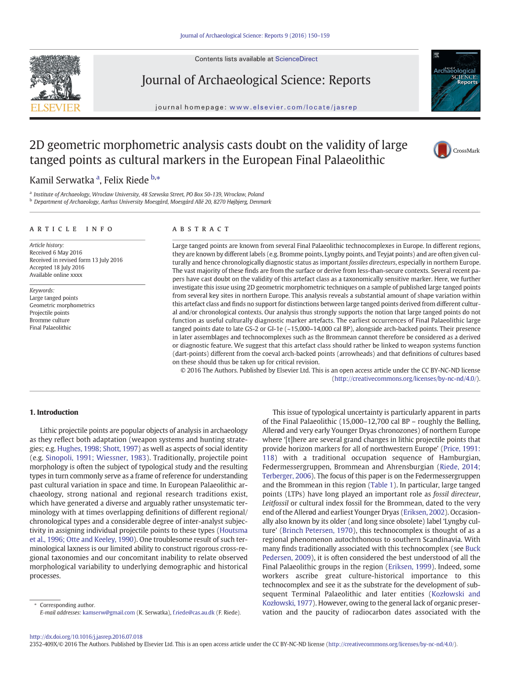 2D Geometric Morphometric Analysis Casts Doubt on the Validity of Large Tanged Points As Cultural Markers in the European Final Palaeolithic