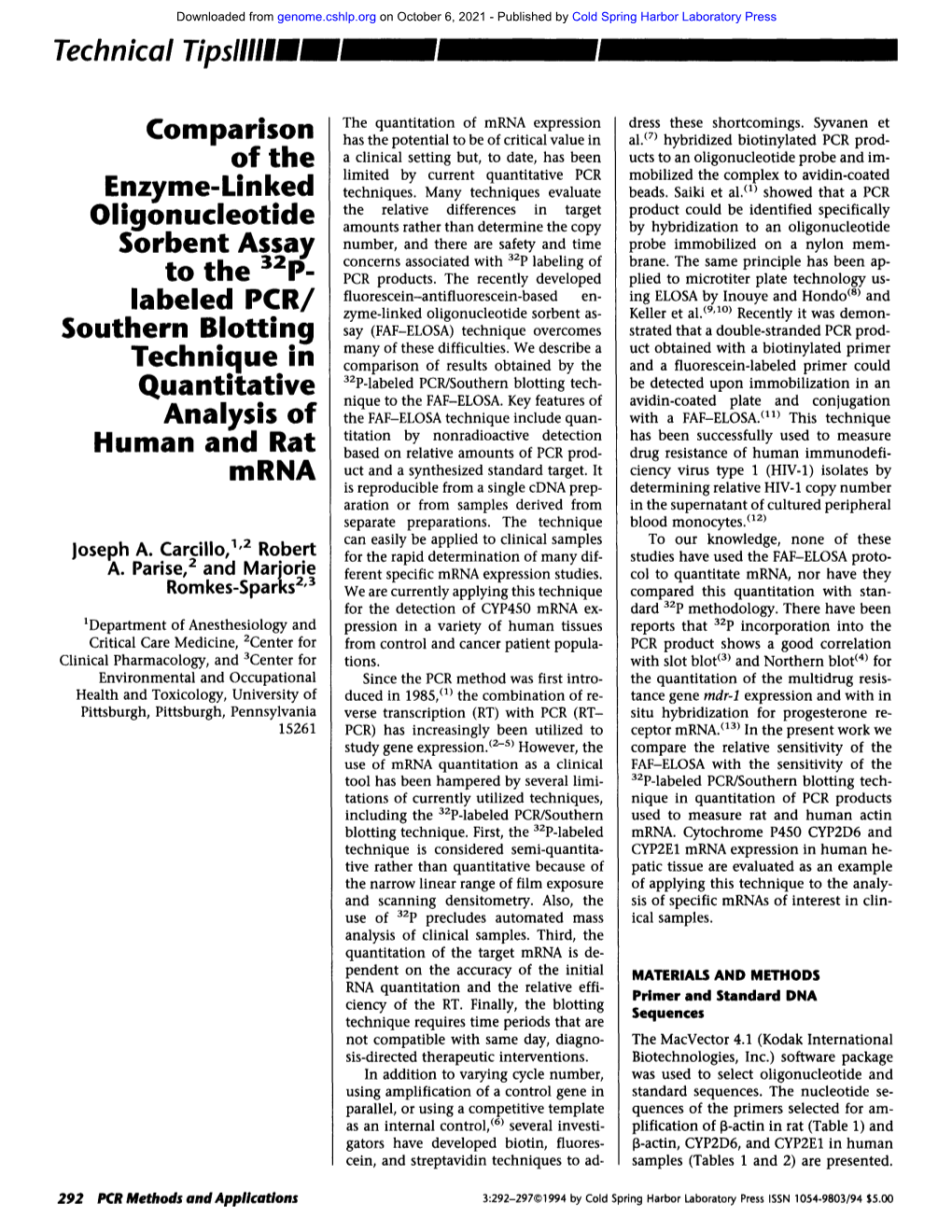 Comparison of the Enz Nle-Linked Olig Ucleotide Sorbent Assay to the 32 Labeled PCR/ Southern Blotting Technique in Quantitative