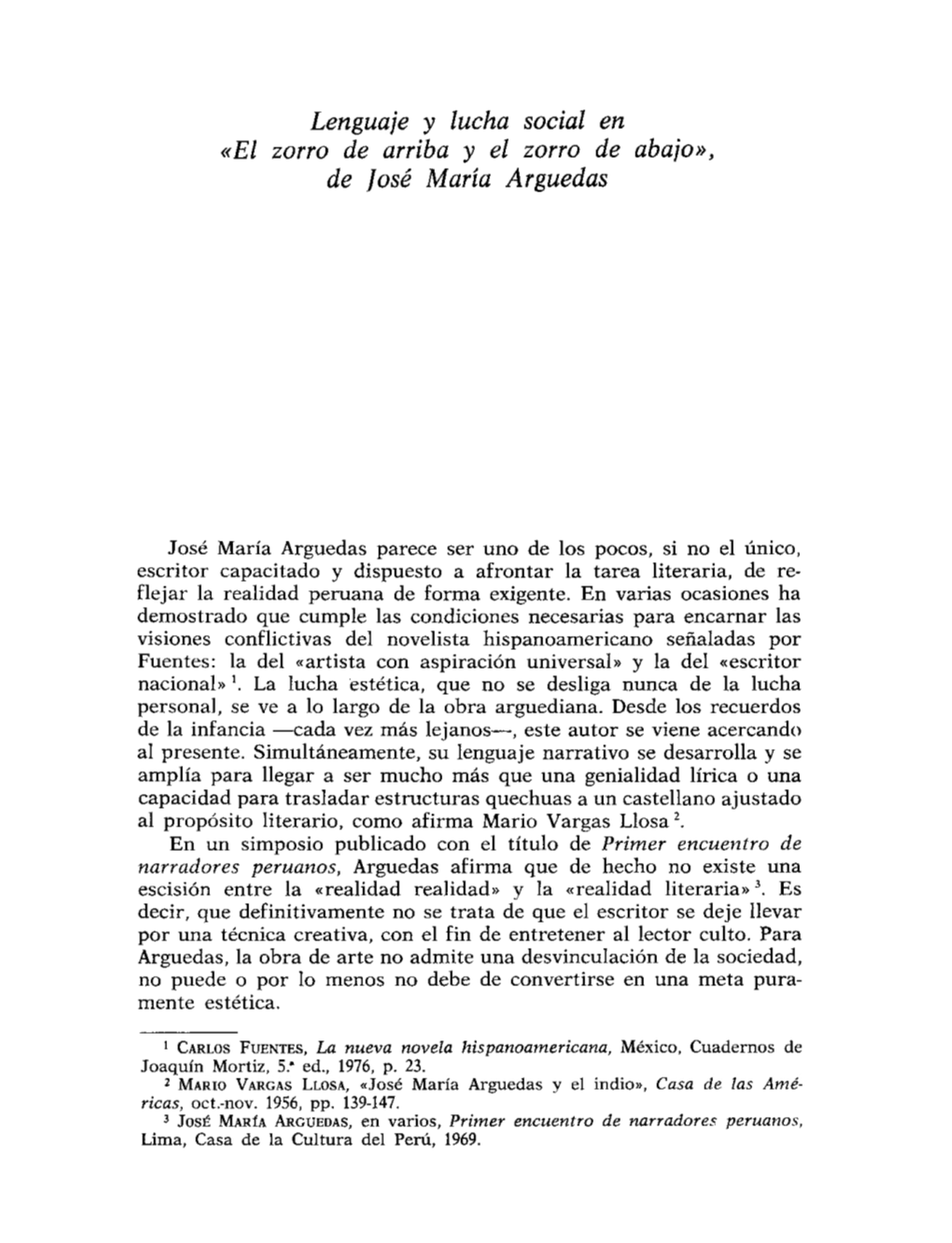 Lenguaje Y Lucha Social En «El Zorro De Arriba Y El Zorro De Abajo», De José Maria Arguedas