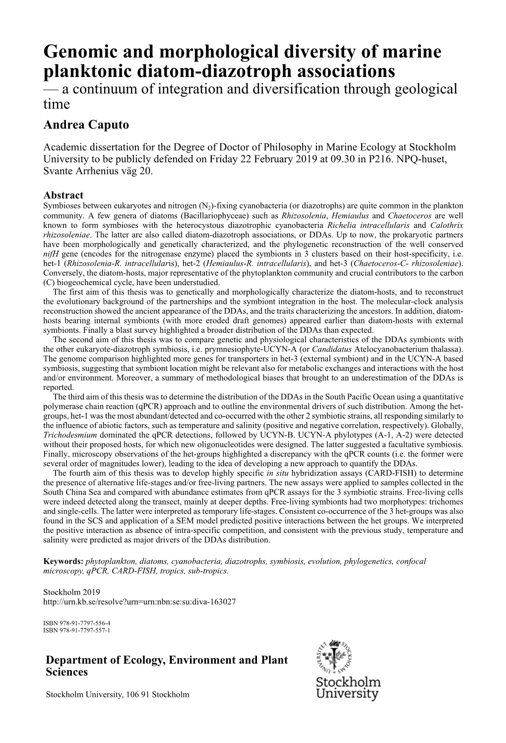 Genomic and Morphological Diversity of Marine Planktonic Diatom