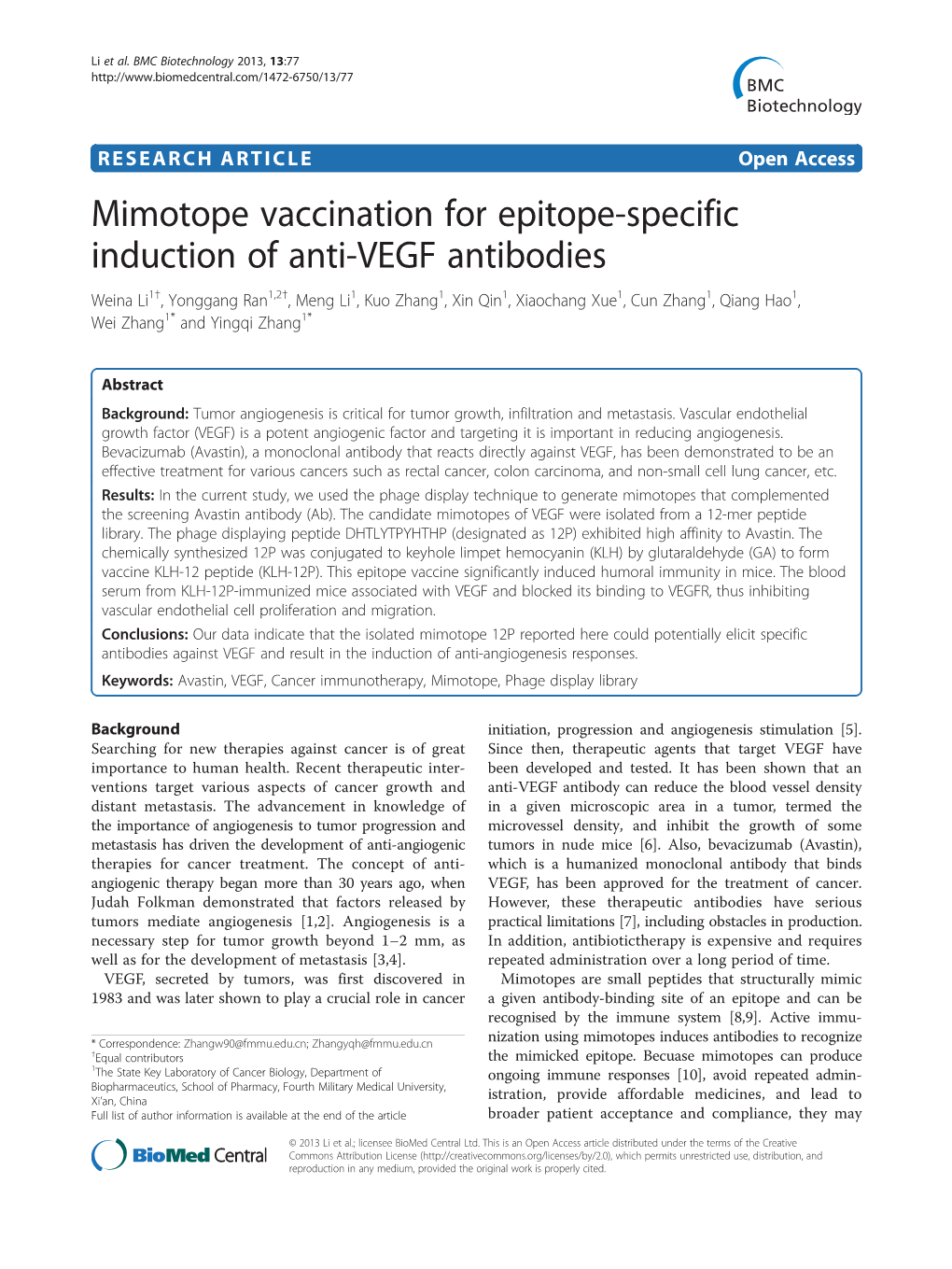 Mimotope Vaccination for Epitope-Specific Induction of Anti-VEGF Antibodies