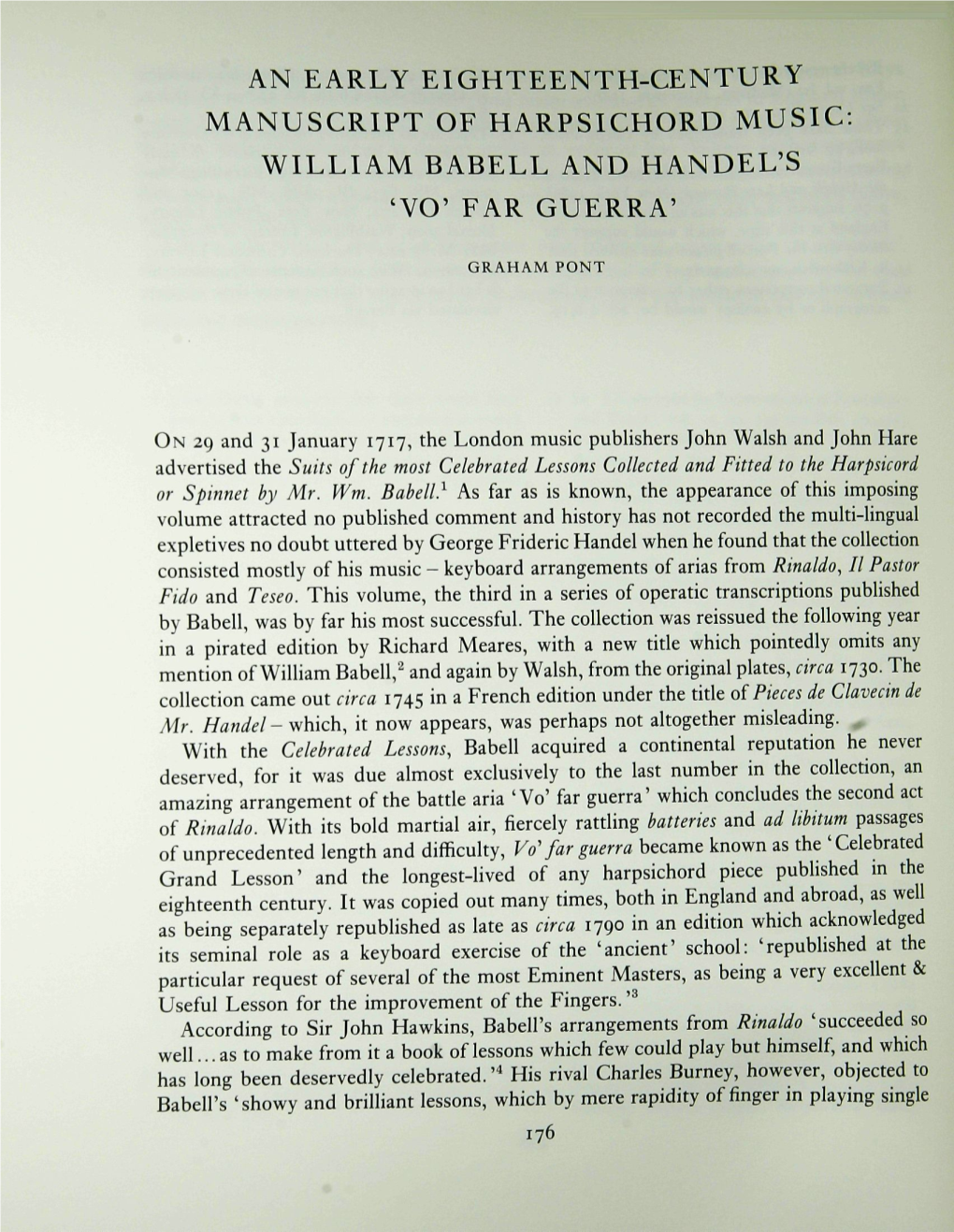 William Babell and Handel's 'Vo' Far Guerra'