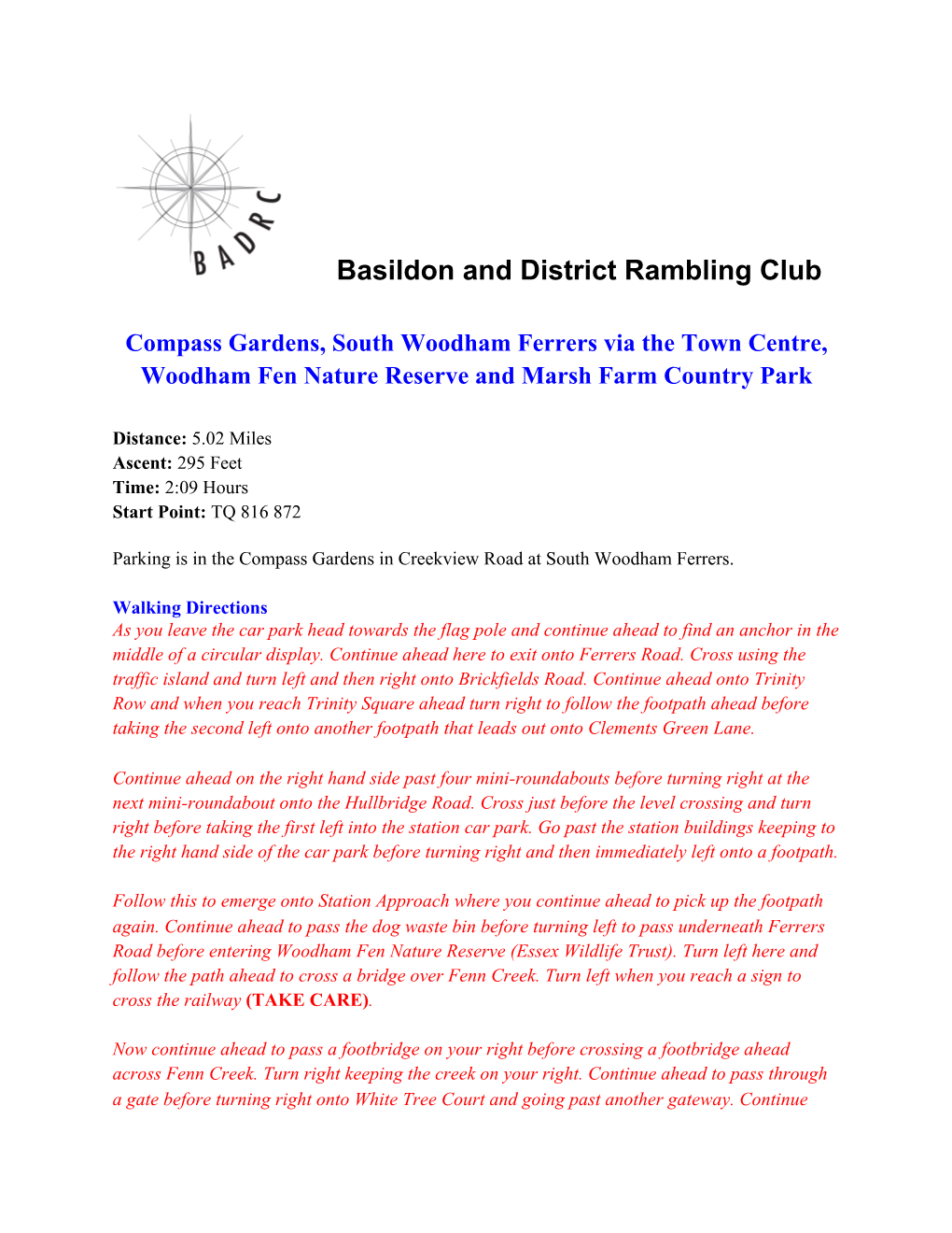 Basildon and District Rambling Club Compass Gardens, South