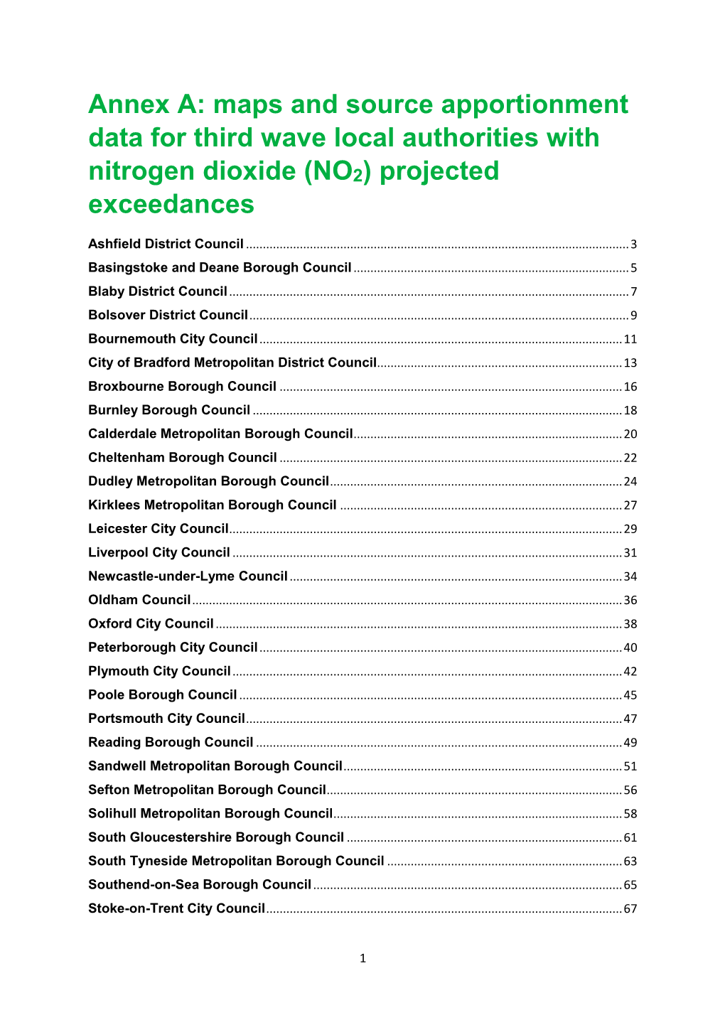 Maps and Source Apportionment Data for Third Wave Local Authorities with Nitrogen Dioxide (NO2) Projected Exceedances