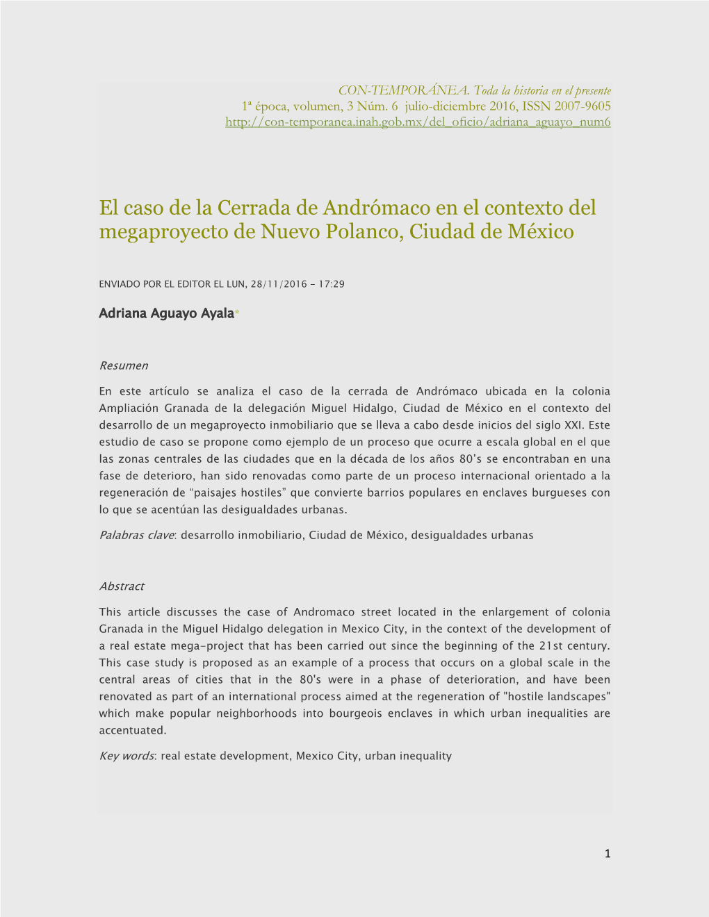 El Caso De La Cerrada De Andrómaco En El Contexto Del Megaproyecto De Nuevo Polanco, Ciudad De México