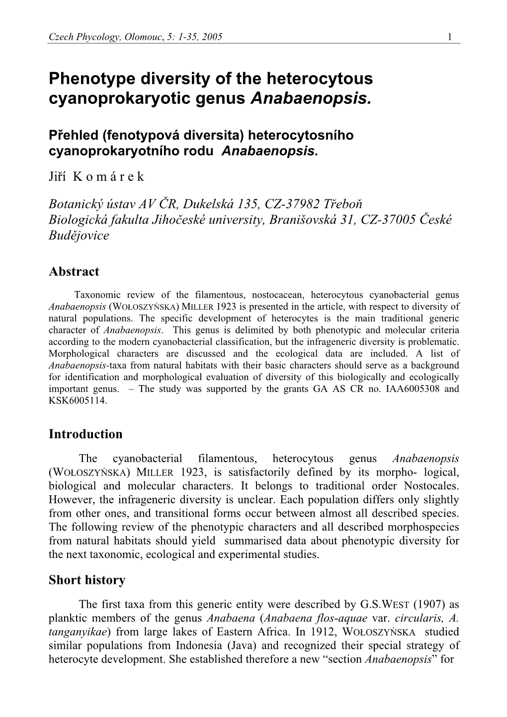 Phenotype Diversity of the Heterocytous Cyanoprokaryotic Genus Anabaenopsis