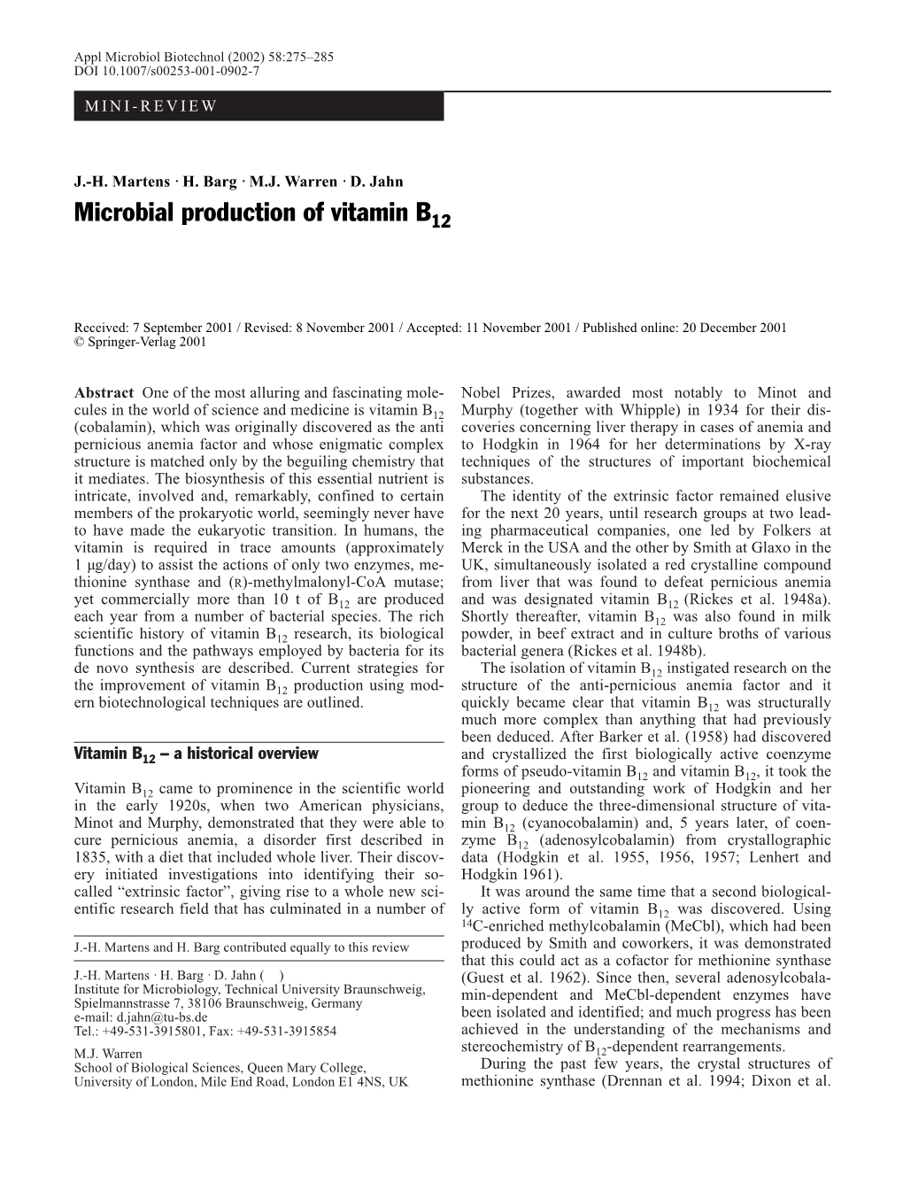 Microbial Production of Vitamin B12