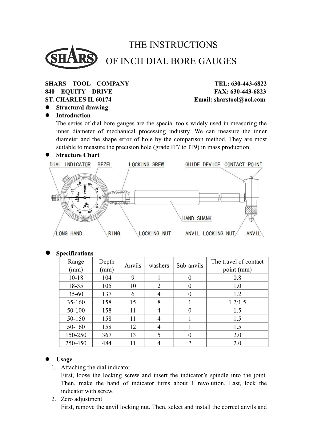 The Instructions of Inch Dial Bore Gauges
