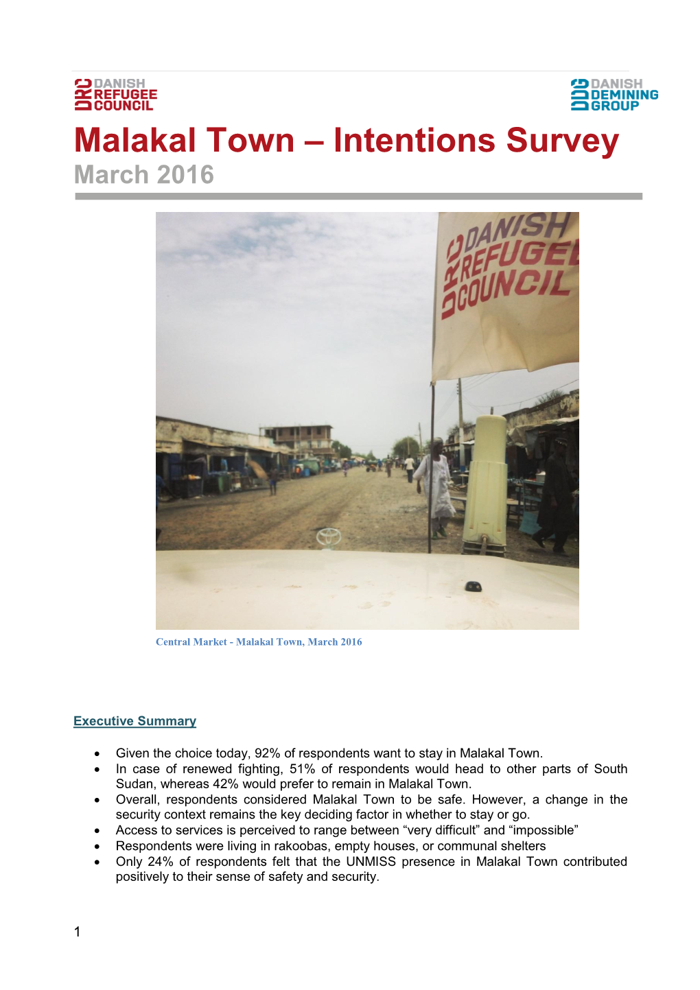 Malakal Town – Intentions Survey March 2016