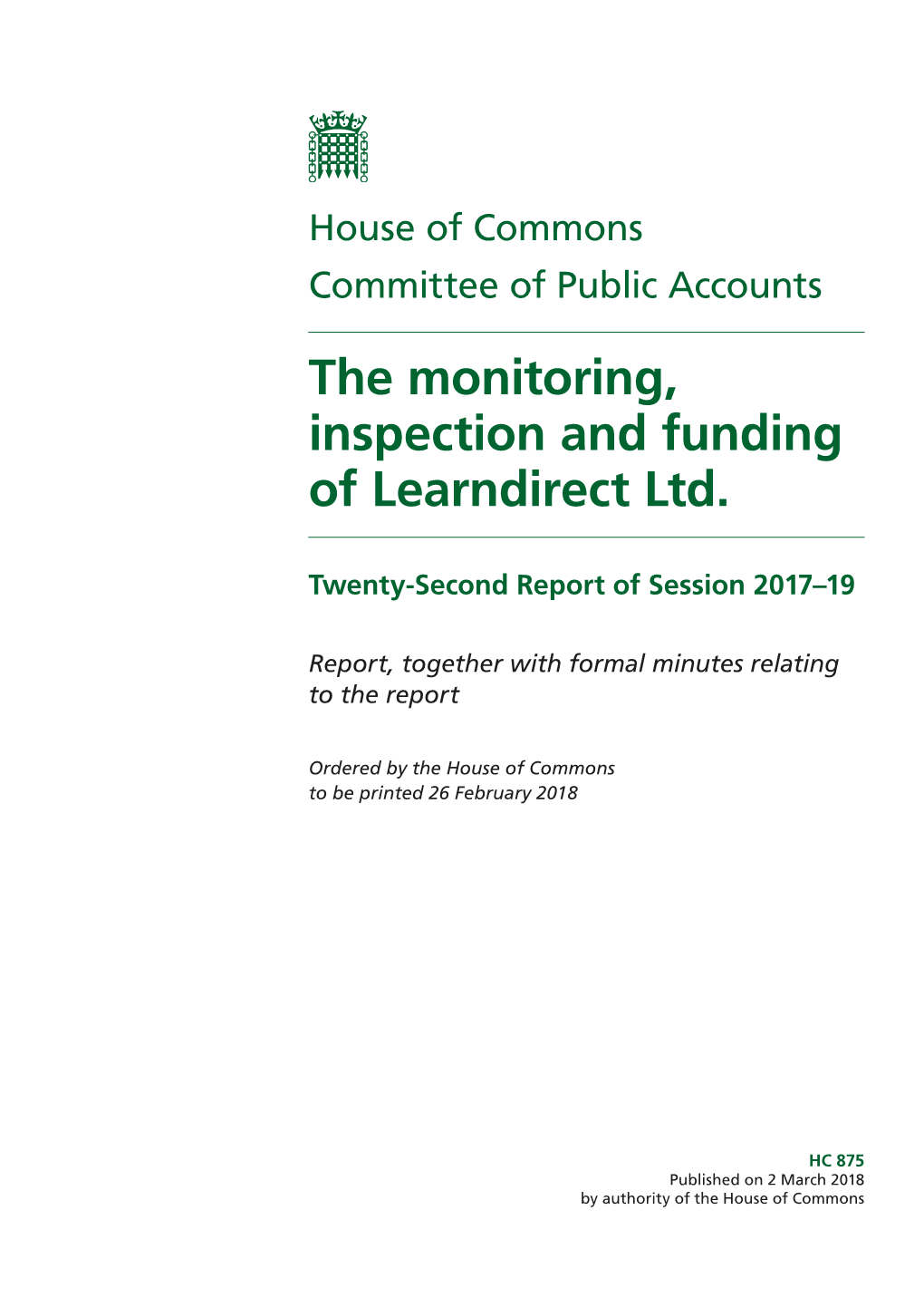 The Monitoring, Inspection and Funding of Learndirect Ltd