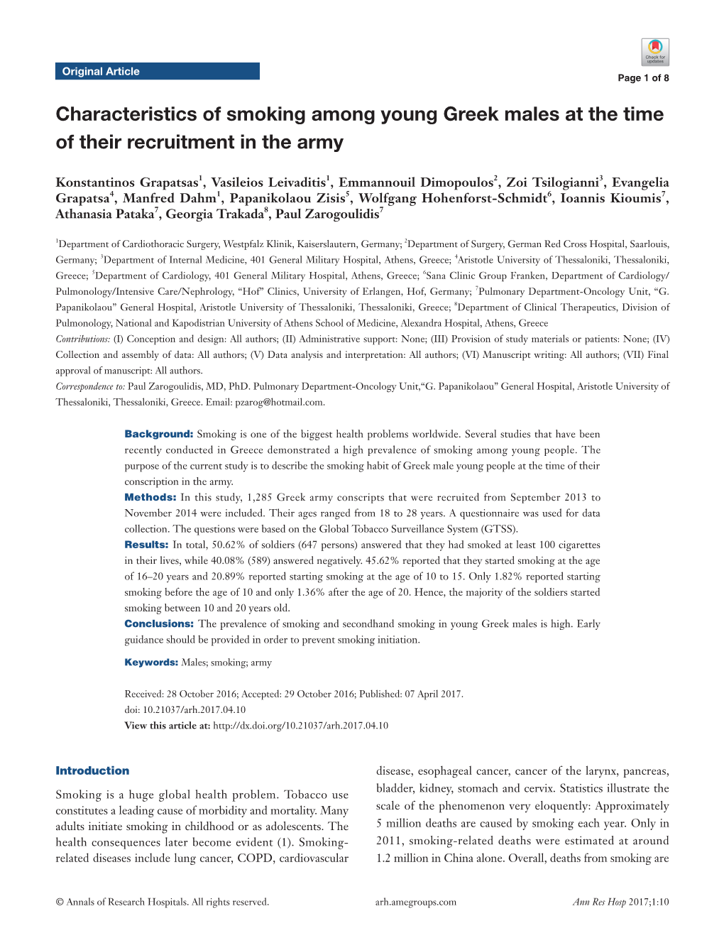 Characteristics of Smoking Among Young Greek Males at the Time of Their Recruitment in the Army