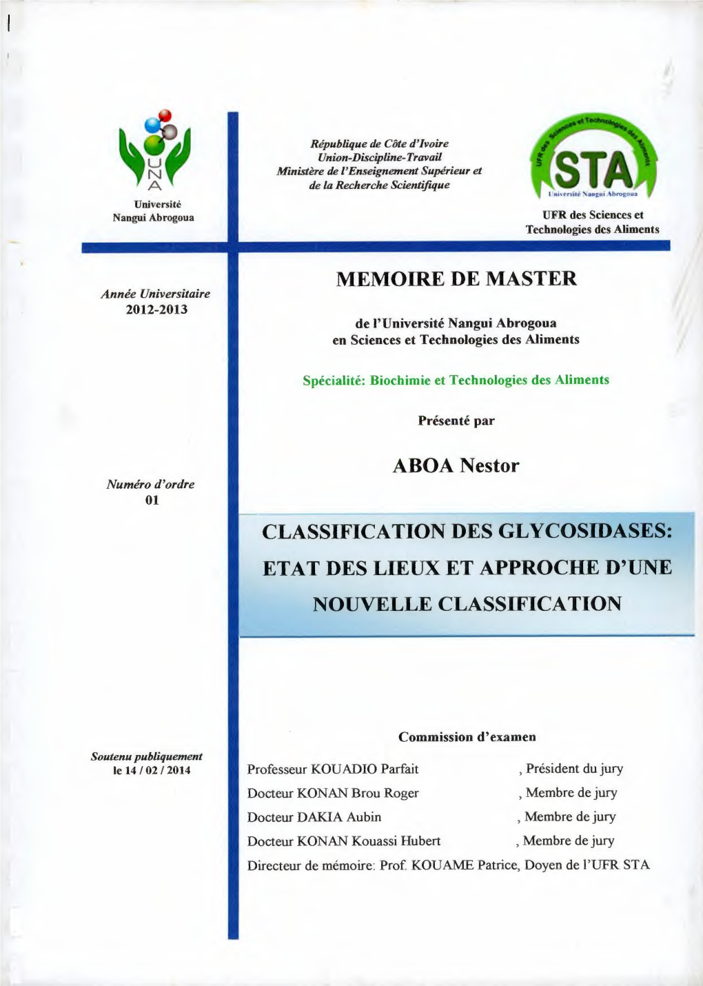 MEMOIRE DE MASTER ABOA Nestor CLASSIFICATION DES GLYCOSIDASES