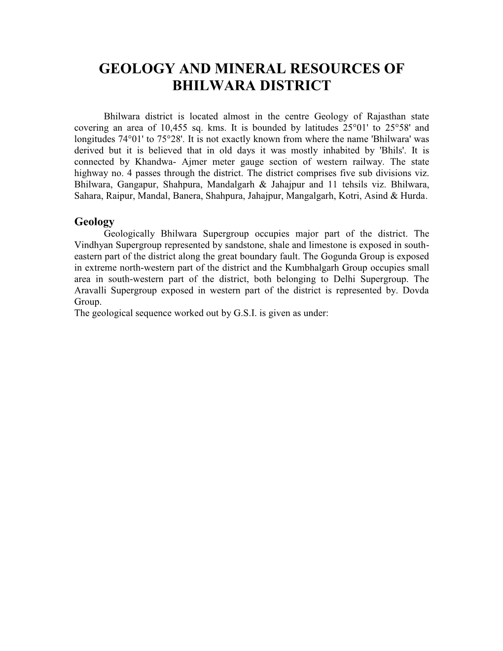 Geology and Mineral Resources of Bhilwara District