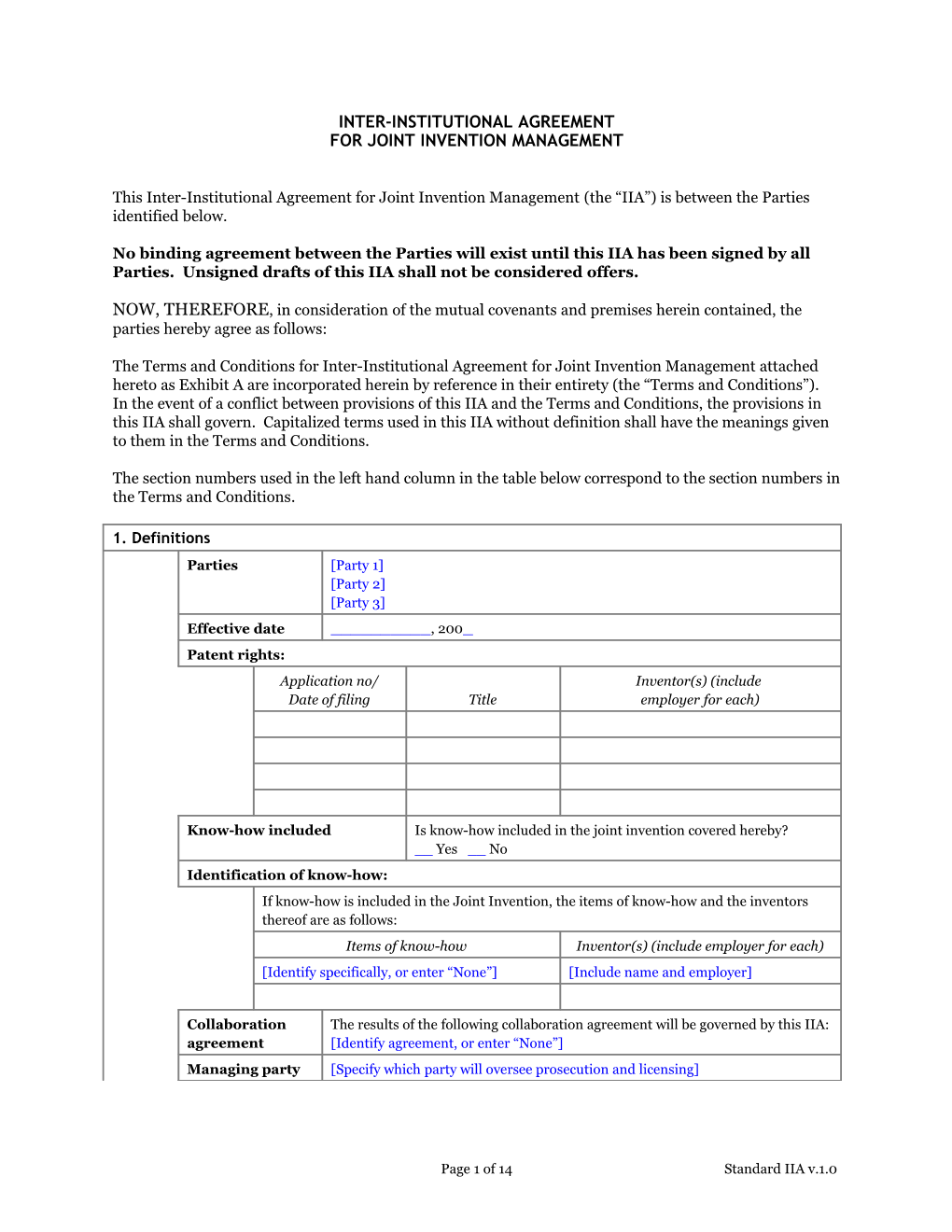 Inter-Institutional Agreement for Joint Invention Management