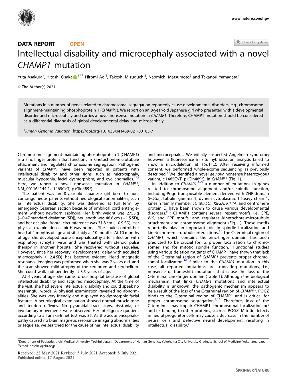 Intellectual Disability and Microcephaly Associated with A