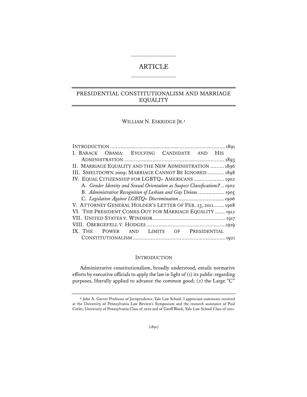 Presidential Constitutionalism and Marriage Equality