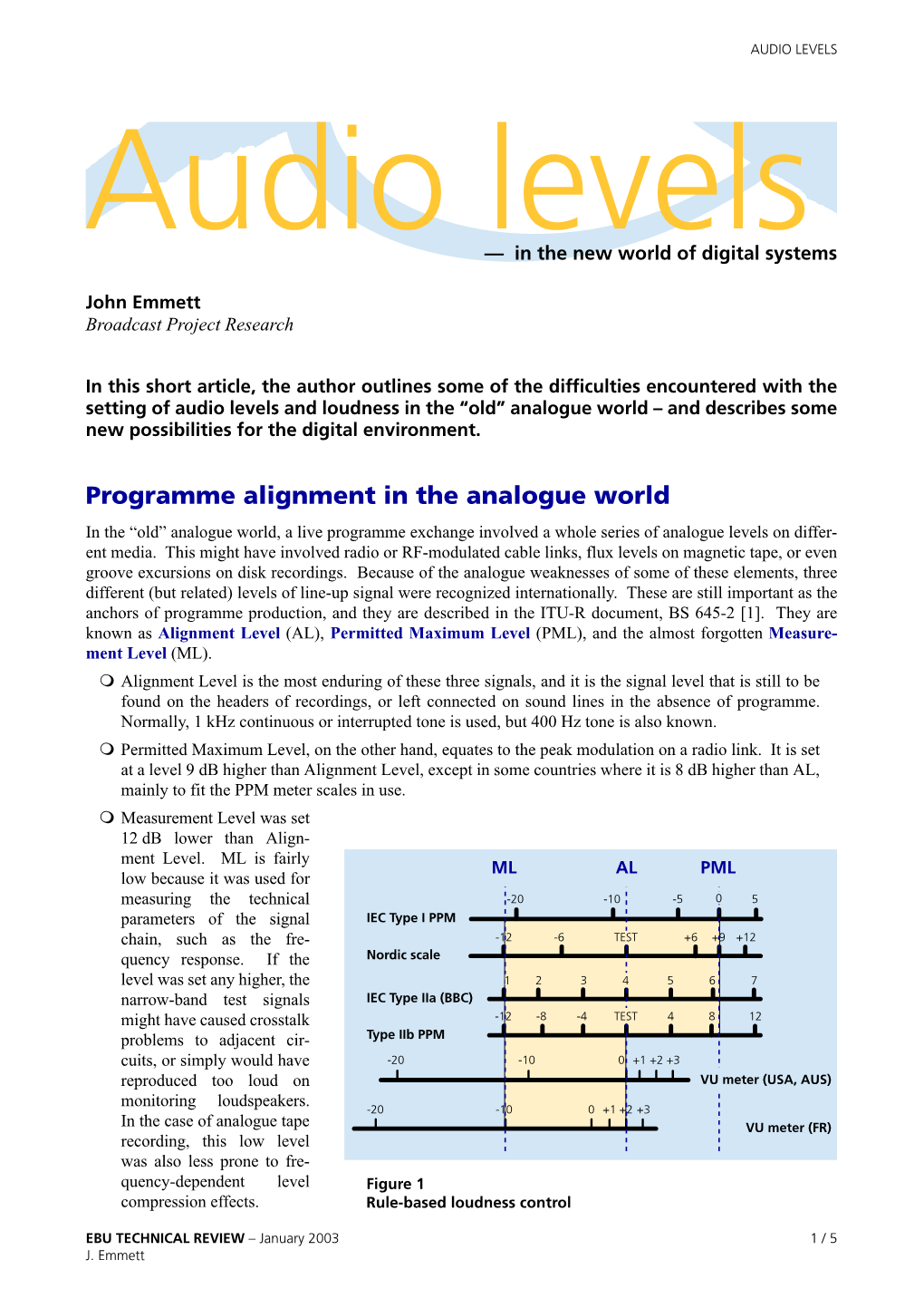 AUDIO LEVELS Audio Levels — in the New World of Digital Systems