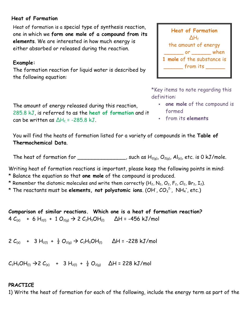 Heat of Formation