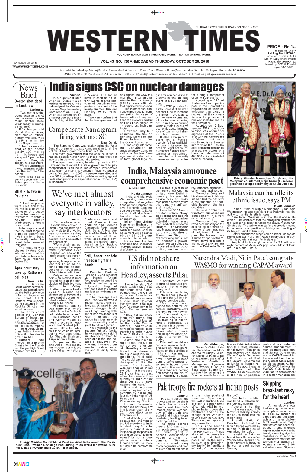 India Signs CSC on Nuclear Damages Vienna, in Vienna