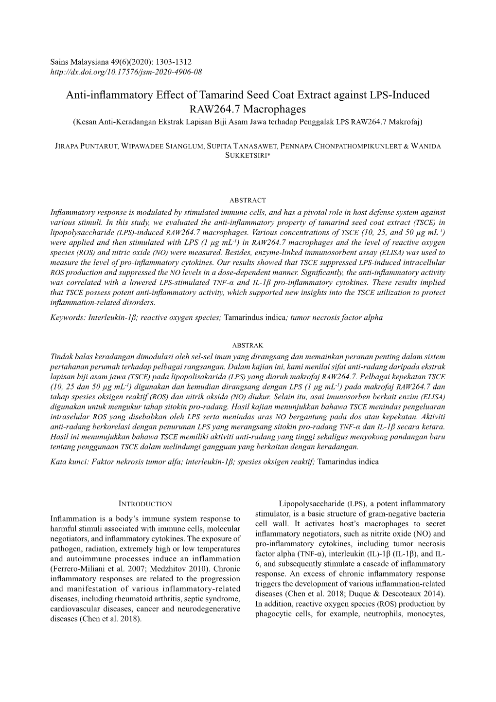 Anti-Inflammatory Effect of Tamarind Seed Coat Extract Against LPS