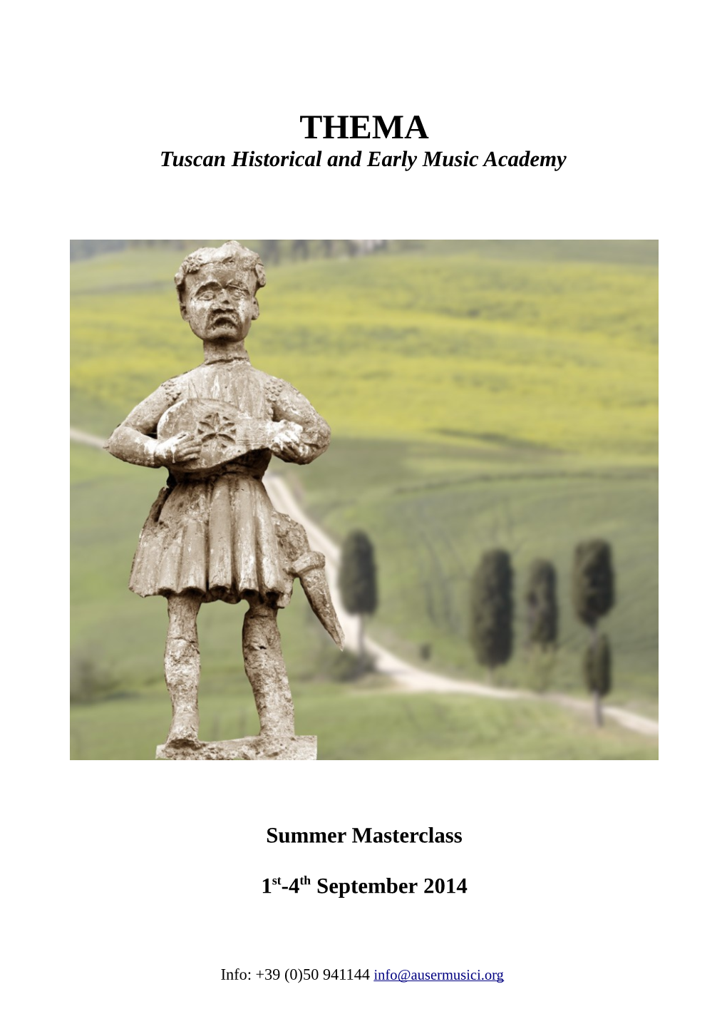 Tuscan Historical and Early Music Academy Summer Masterclass 1St-4Th September 2014