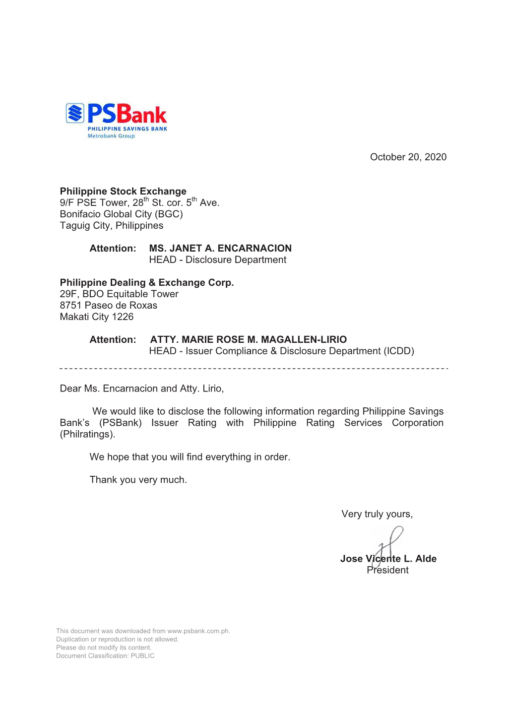 PSB Gets Highest Credit Rating from Philratings 2020