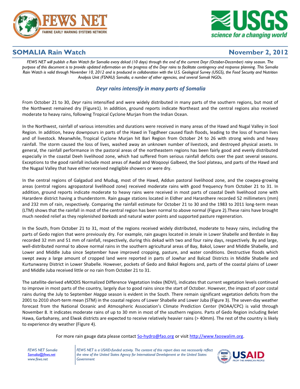 Somalia Rain Watch, November 2, 2012