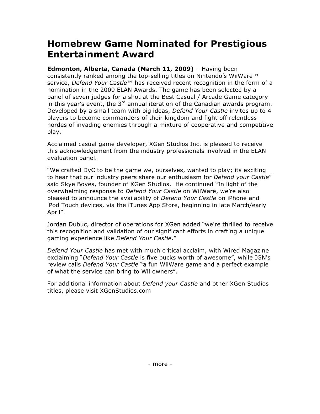 Homebrew Game Nominated for Prestigious Entertainment Award