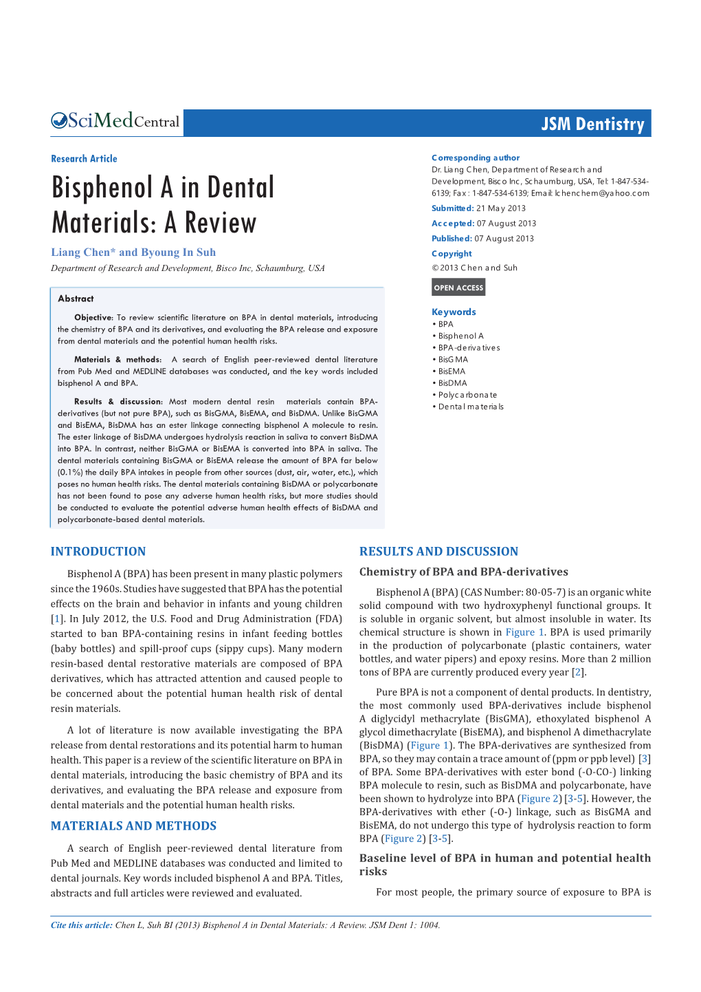 Bisphenol a in Dental Materials: a Review