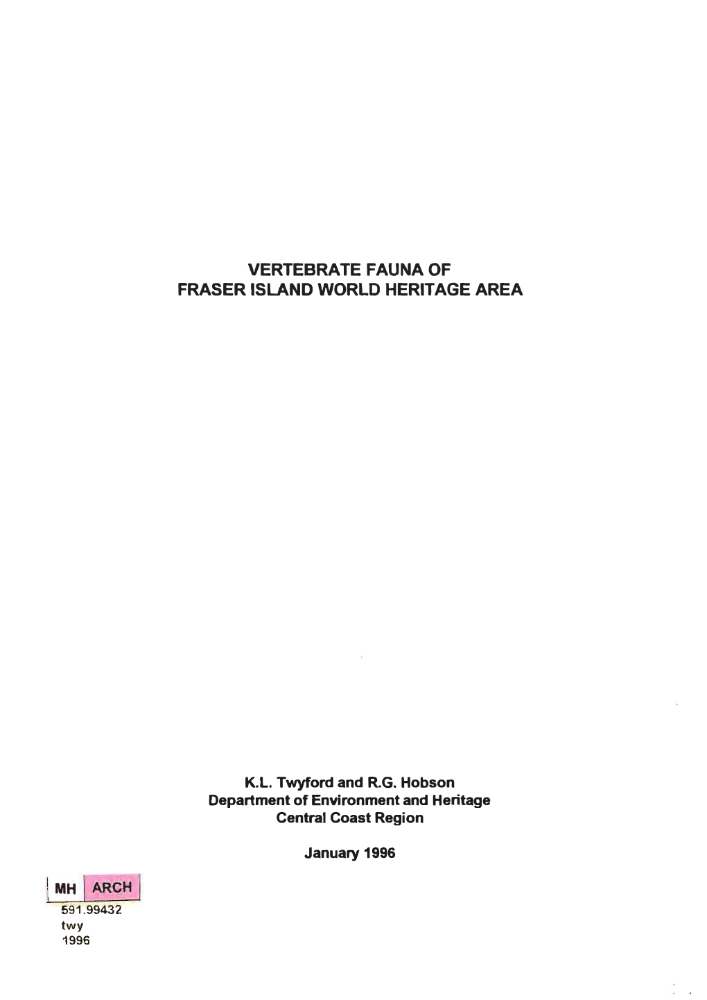 Mh Arch Vertebrate Fauna of Fraser Island World