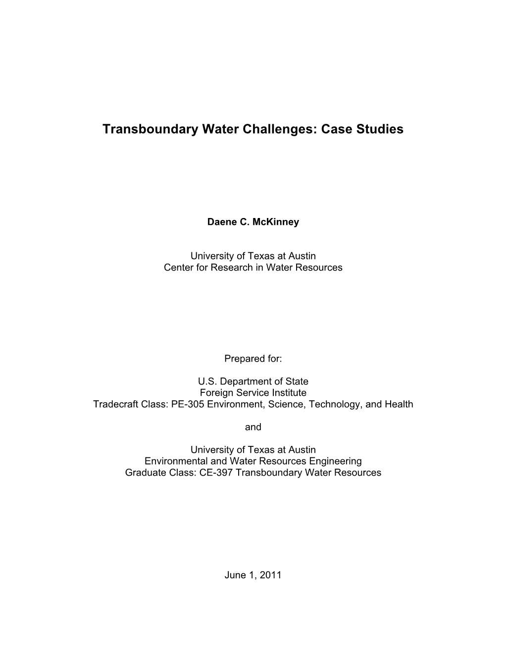 Transboundary Water Challenges: Case Studies