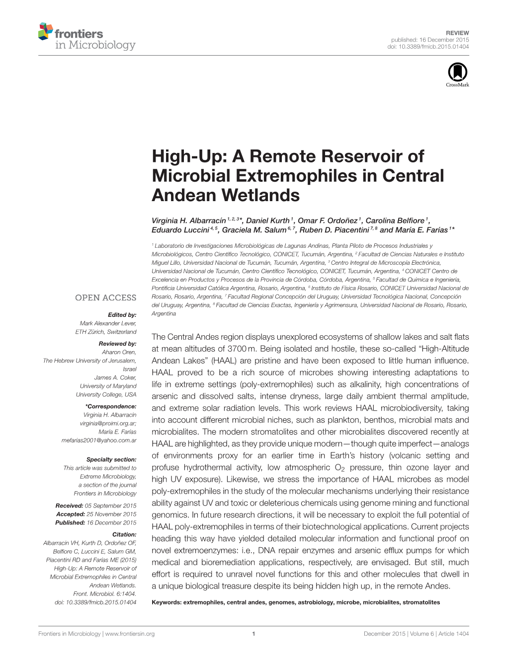 High-Up: a Remote Reservoir of Microbial Extremophiles in Central Andean Wetlands