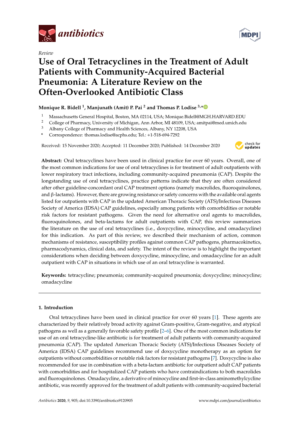 Use of Oral Tetracyclines in the Treatment of Adult Patients with Community-Acquired Bacterial Pneumonia: a Literature Review on the Often-Overlooked Antibiotic Class