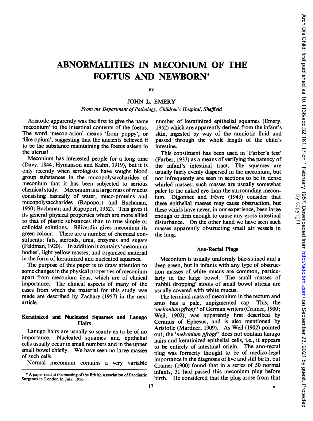 Abnormalities in Meconiumof the Foetus and Newborn*