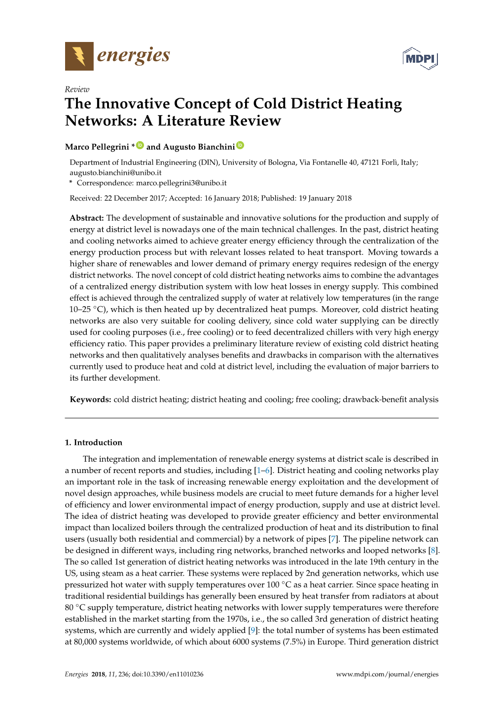 The Innovative Concept of Cold District Heating Networks: a Literature Review