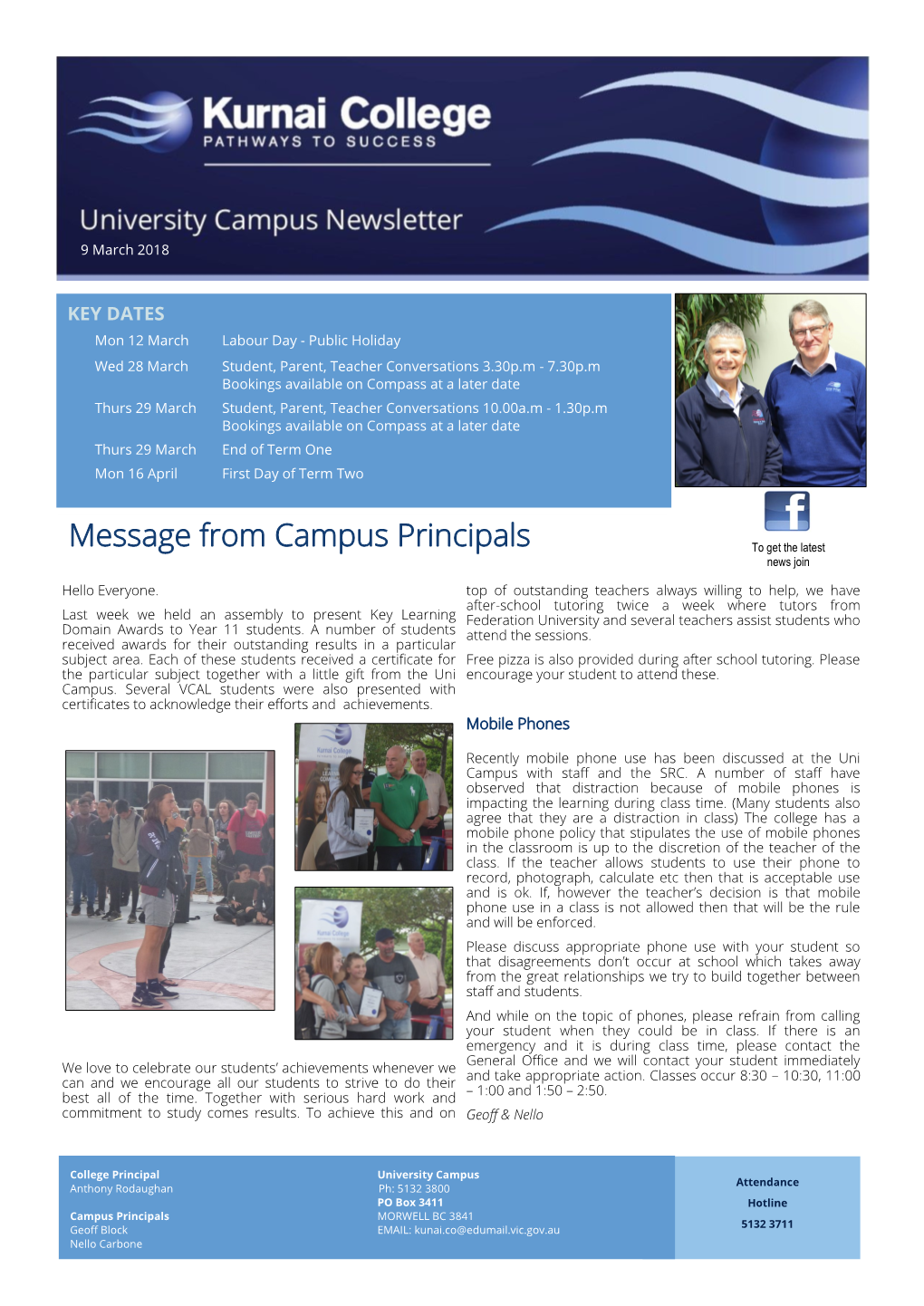 Message from Campus Principals to Get the Latest News Join