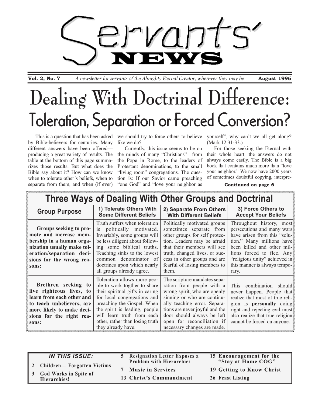 Dealing with Doctrinal Difference: Toleration, Separation Or Forced Conversion?