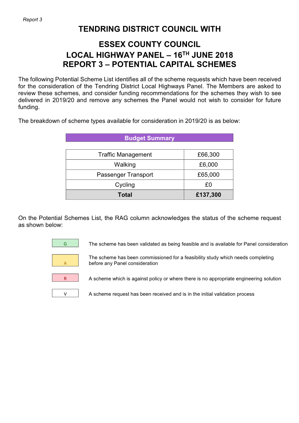 16Th June 2018 Report 3 – Potential Capital Schemes