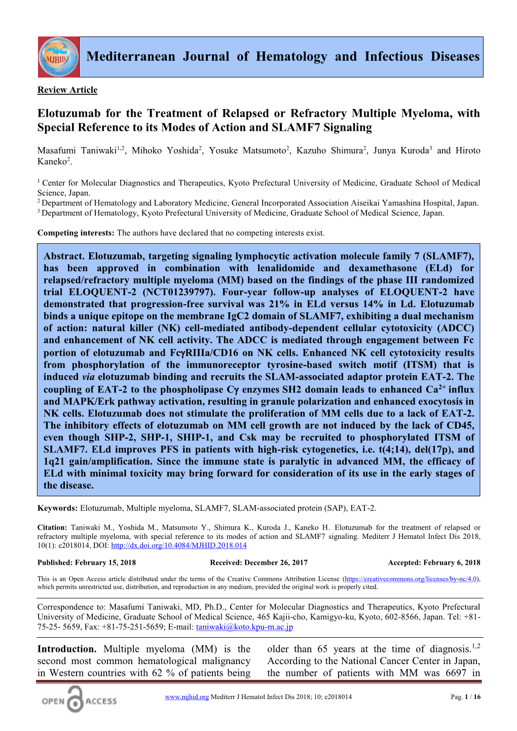 Mediterranean Journal Od Hematology and Infectious Diseases