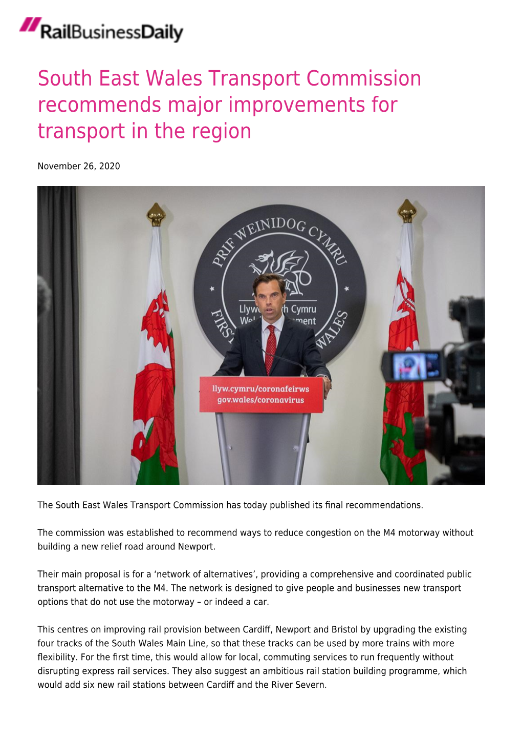 South East Wales Transport Commission Recommends Major Improvements for Transport in the Region