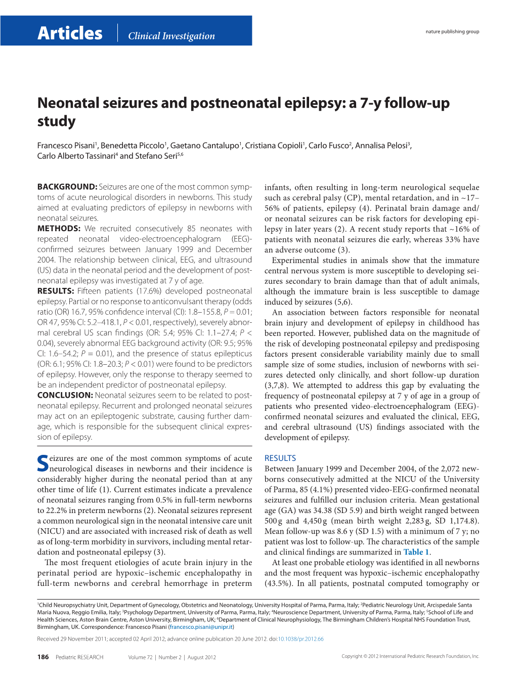 Neonatal Seizures and Postneonatal Epilepsy: a 7-Y Follow-Up Study