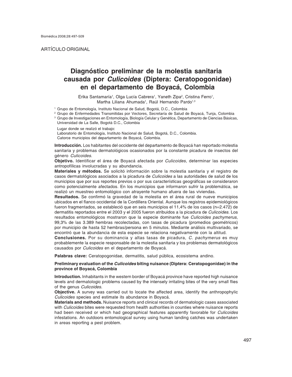Diagnóstico Preliminar De La Molestia Sanitaria Causada Por Culicoides (Diptera: Ceratopogonidae)