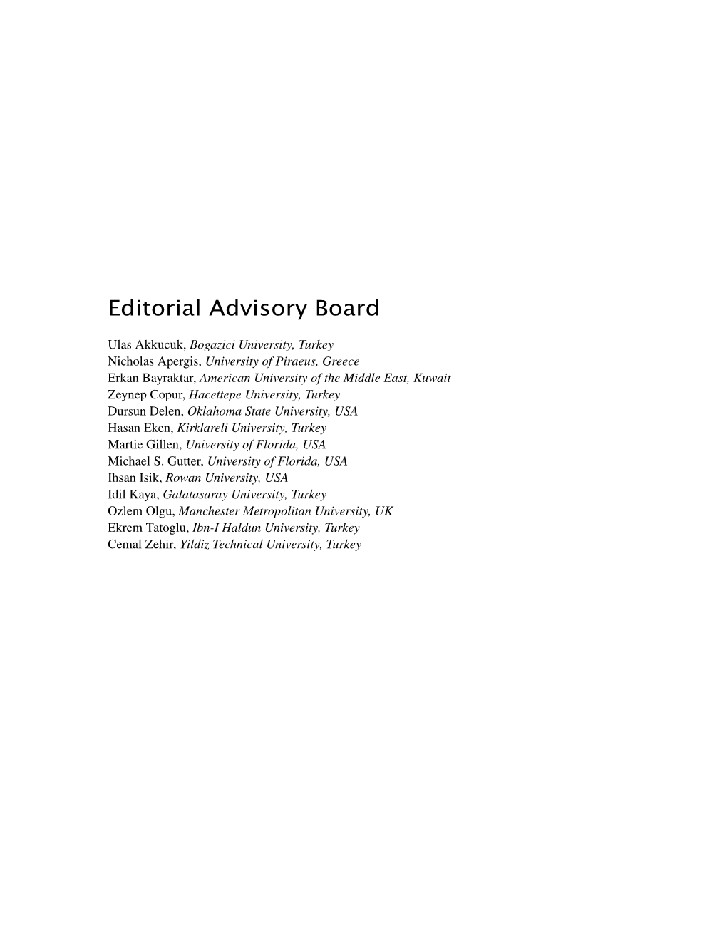 Editorial Advisory Board