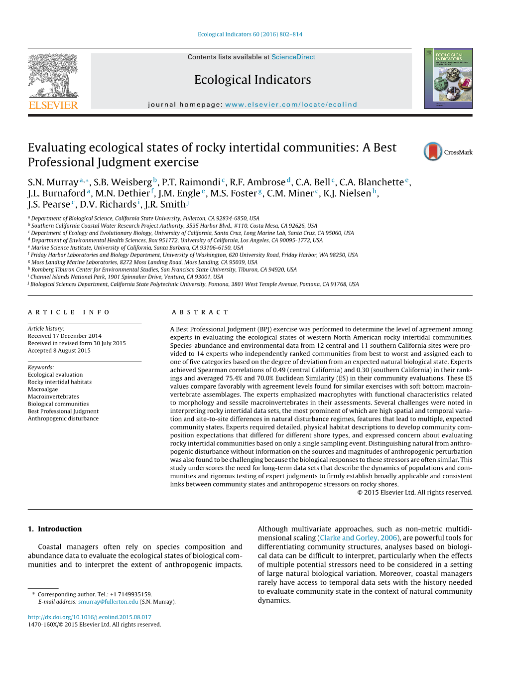 Evaluating Ecological States of Rocky Intertidal Communities: a Best