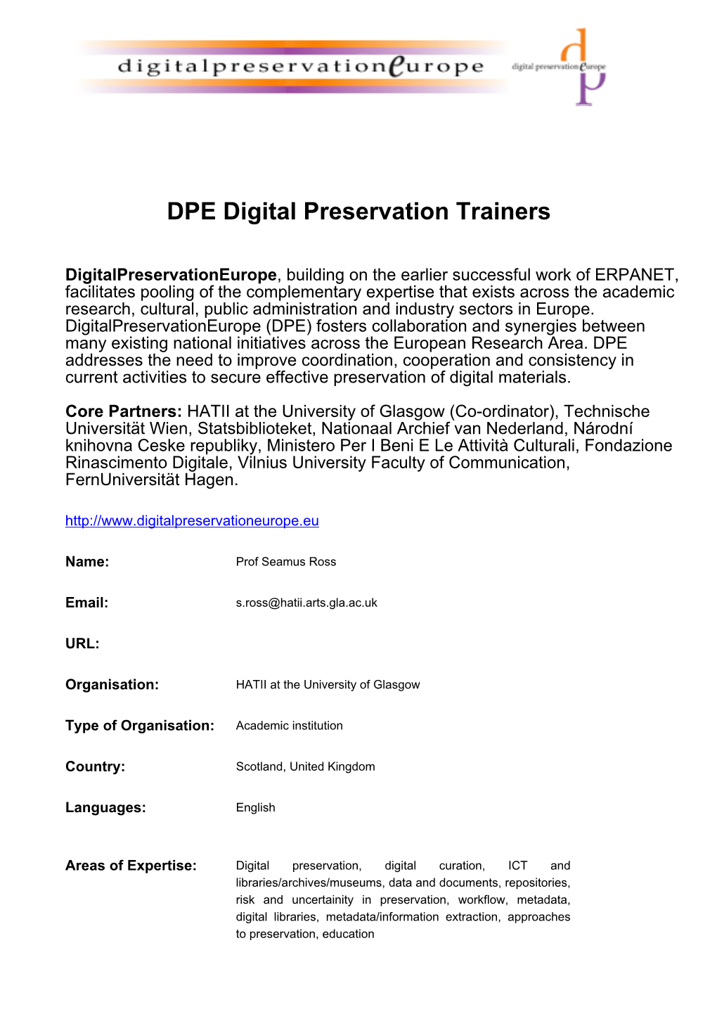 DPE Digital Preservation Trainers