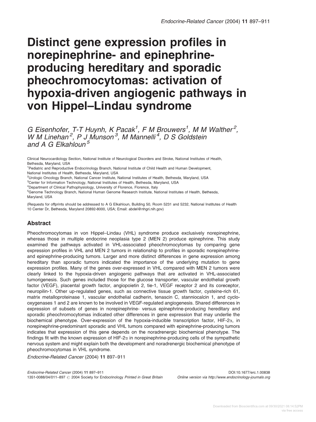 Distinct Gene Expression Profiles in Norepinephrine- and Epinephrine- Producing Hereditary and Sporadic Pheochromocytomas: Activ